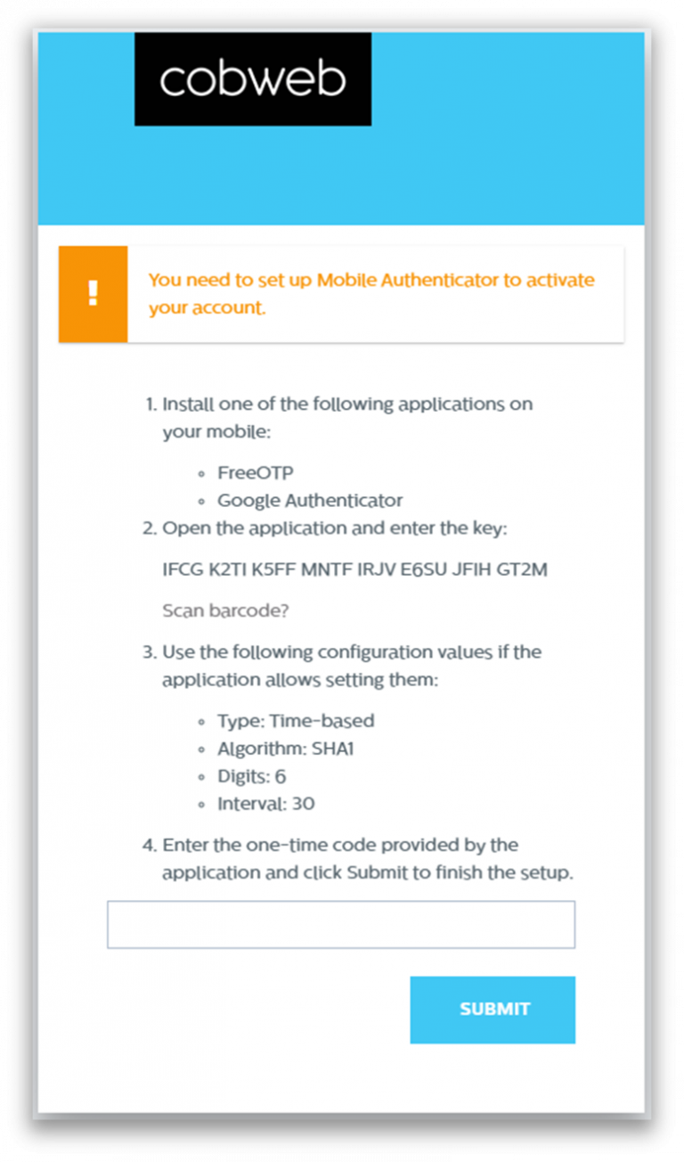 Two Factor Authentication for CORE - Cobweb