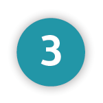 A dark teal circle with the number three in it in white writing
